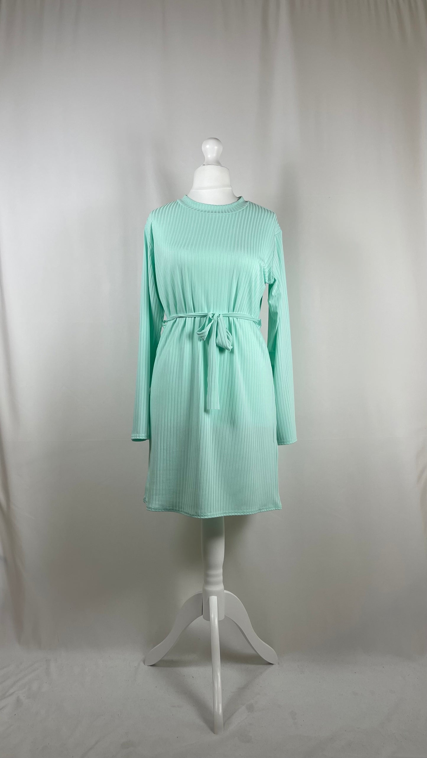 BLUE RIBBED LONG SLEEVE BELTED CO ORD SET