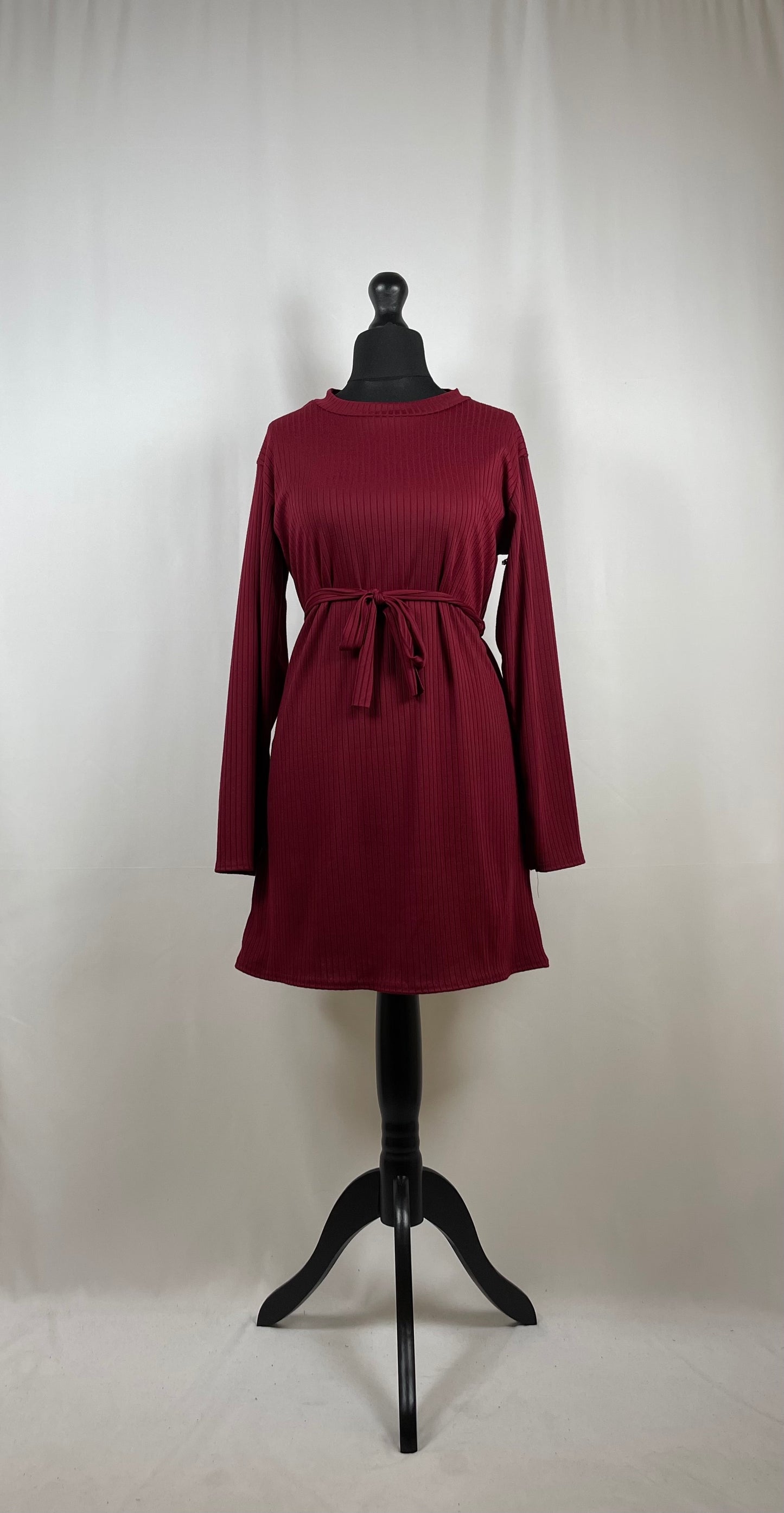 WINE RIBBED LONG SLEEVE BELTED CO ORD SET