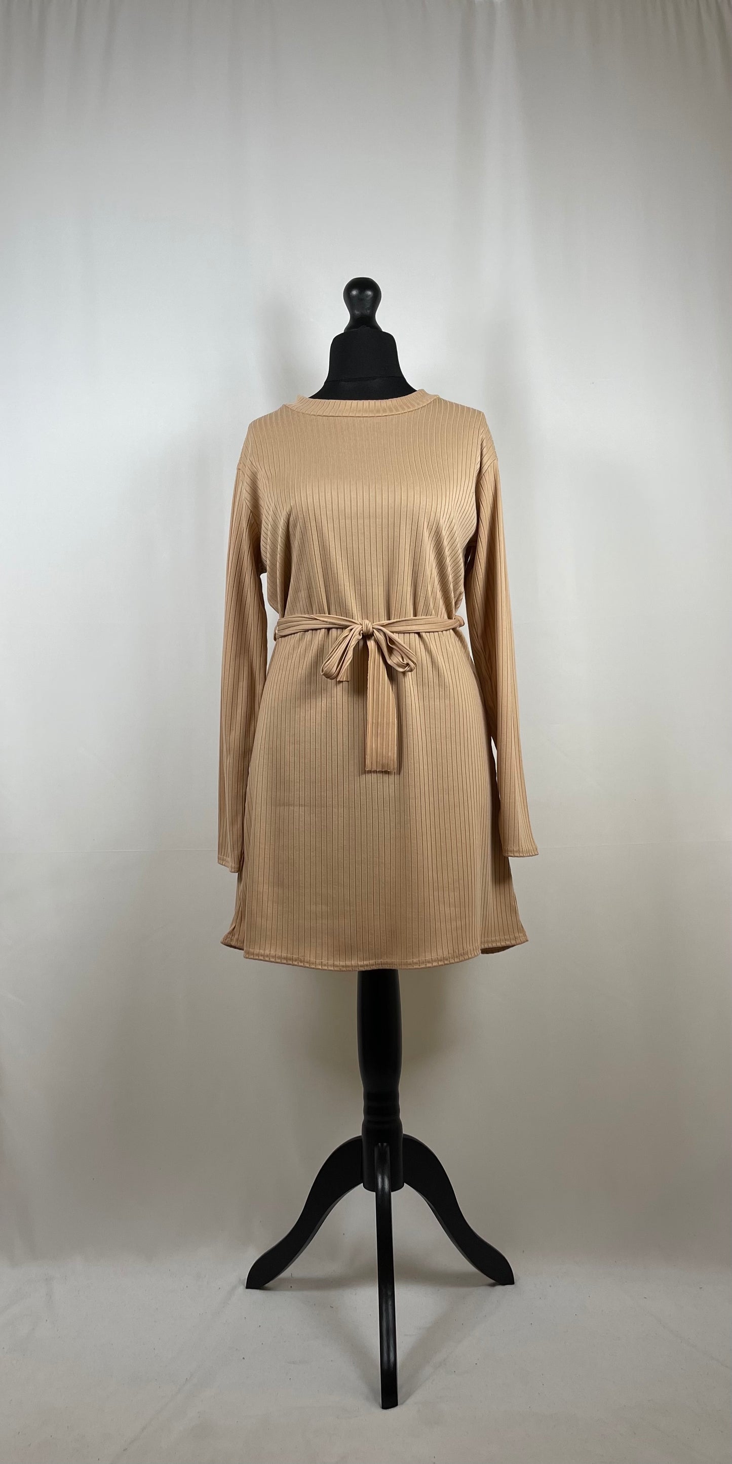 CAMEL RIBBED LONG SLEEVE BELTED CO ORD SET