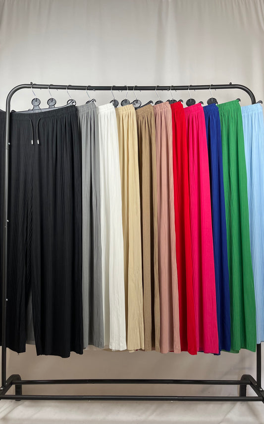 LIGHTWEIGHT PLEATED WIDE LEG TROUSERS WITH DRAWSTRINGS