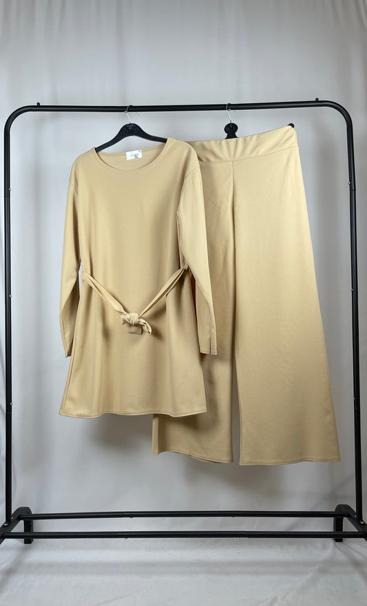 CREAM LONG SLEEVE BELTED CO ORD SET