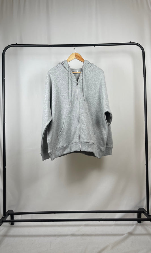 LIGHT GREY BASIC DROP SHOULDER ZIP-UP HOODIE