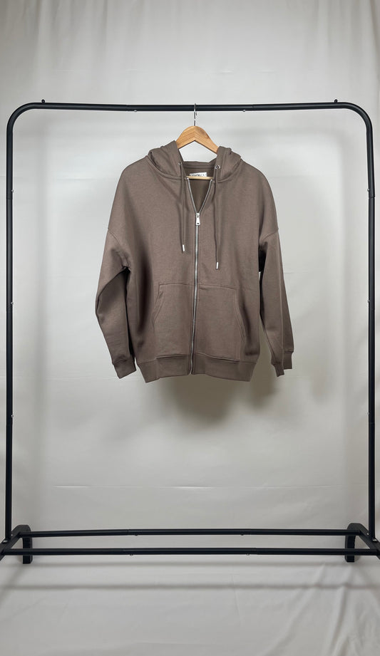 MOCHA BASIC DROP SHOULDER ZIP-UP HOODIE