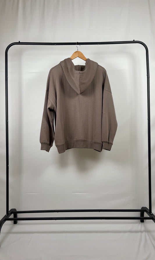 MOCHA BASIC DROP SHOULDER ZIP-UP HOODIE