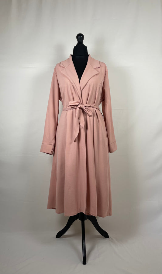 PINK LONG JACKET WITH LONG SLEEVES, POCKETS AND BELT