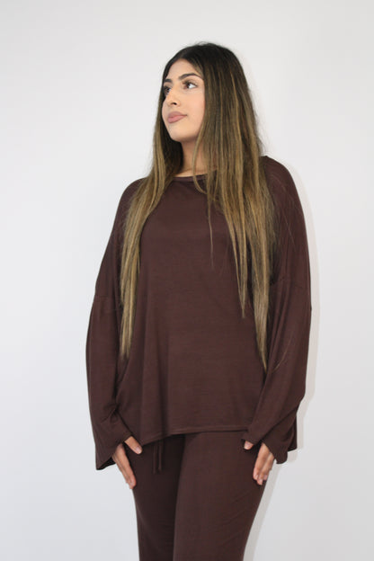 CHOCOLATE BASIC LONG SLEEVE OVERSIZED TOP