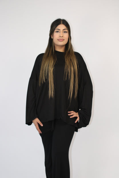 BLACK BASIC LONG SLEEVE OVERSIZED TOP