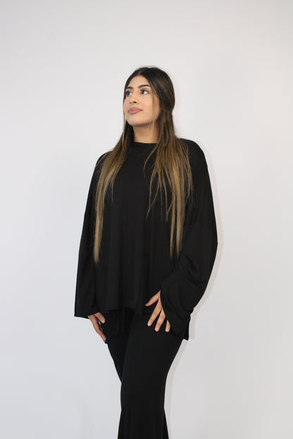 BLACK BASIC LONG SLEEVE OVERSIZED TOP