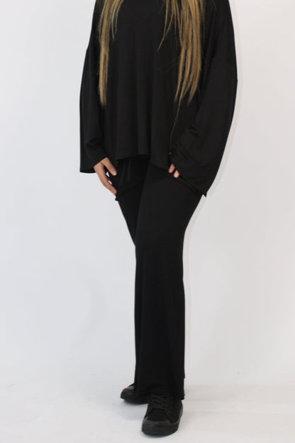 PLAIN COMFORTABLE WIDE LEG TROUSERS WITH DRAWSTRING DETAIL