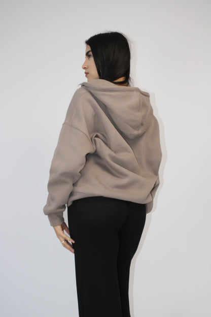 MOCHA BASIC DROP SHOULDER ZIP-UP HOODIE