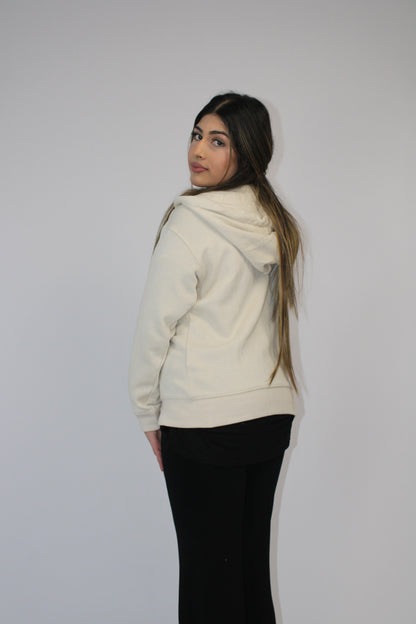 CREAM BASIC DROP SHOULDER ZIP-UP HOODIE