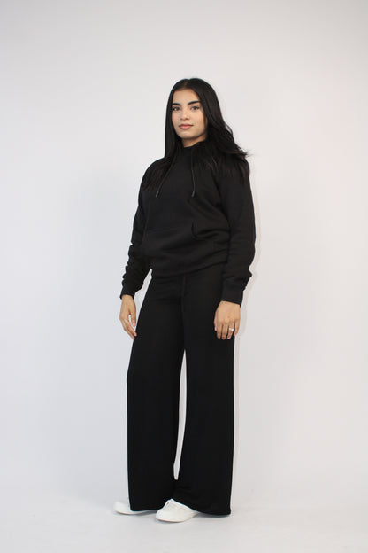 BLACK PLAIN BASIC DRAWSTRING HOODIE