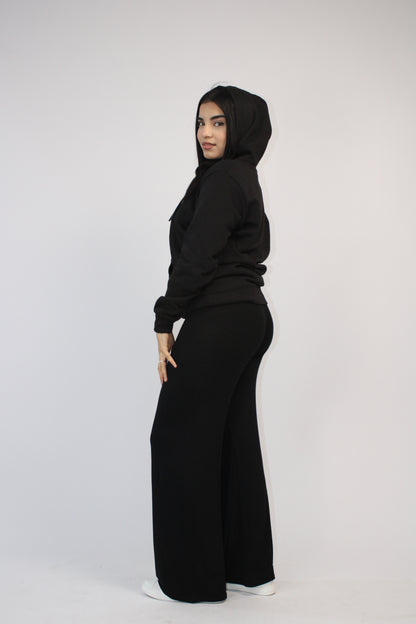 BLACK PLAIN BASIC DRAWSTRING HOODIE