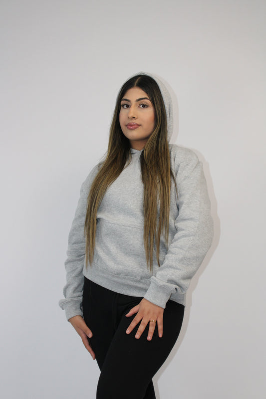 LIGHT GREY PLAIN BASIC DRAWSTRING HOODIE