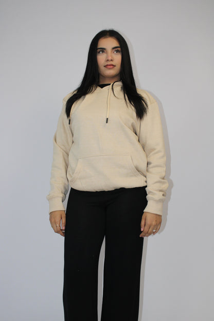 BEIGE PLAIN BASIC DRAWSTRING HOODIE