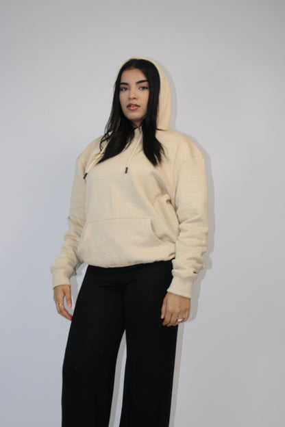 BEIGE PLAIN BASIC DRAWSTRING HOODIE