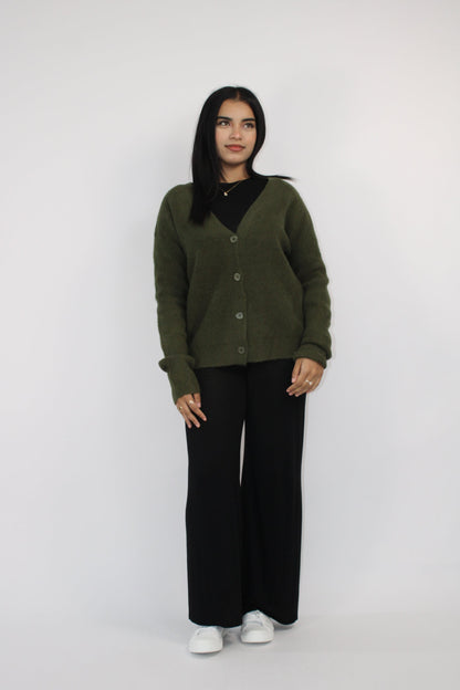 KHAKI SOFT KNIT BUTTON CARDIGAN