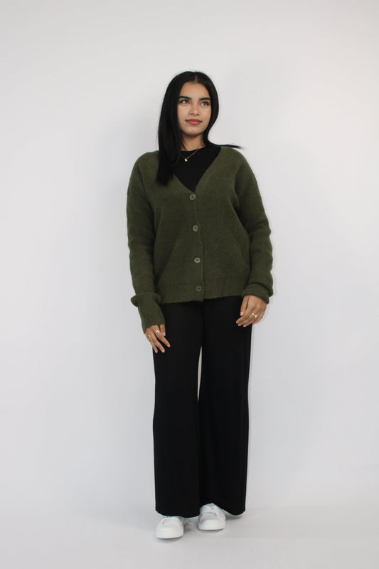 KHAKI SOFT KNIT BUTTON CARDIGAN