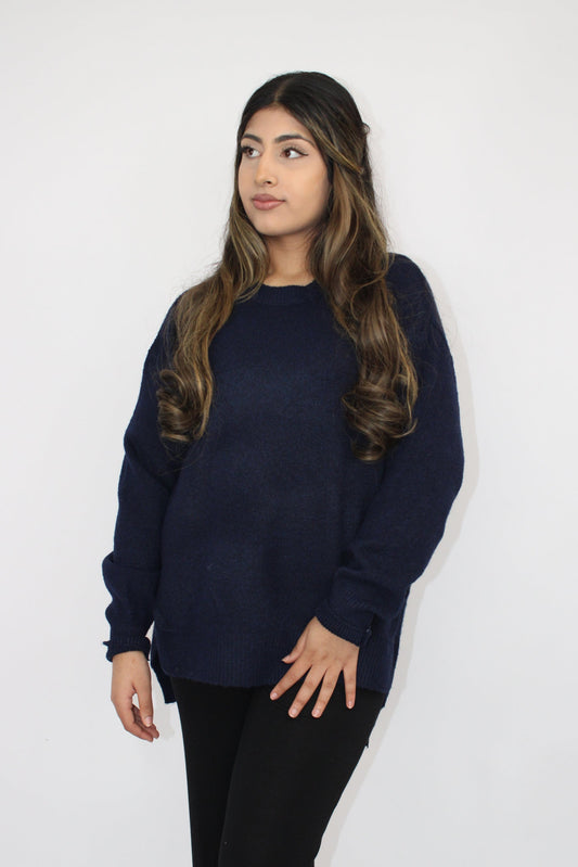 NAVY SOFT KNIT LONG SLEEVE JUMPER