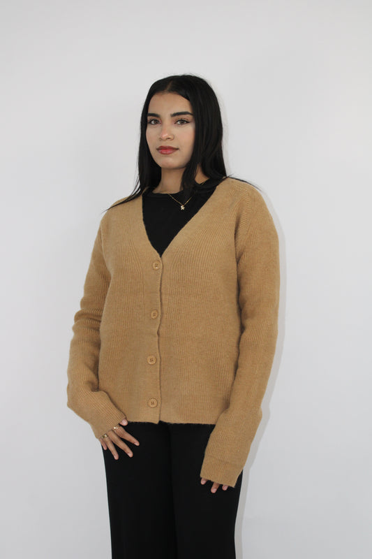CAMEL SOFT KNIT BUTTON CARDIGAN