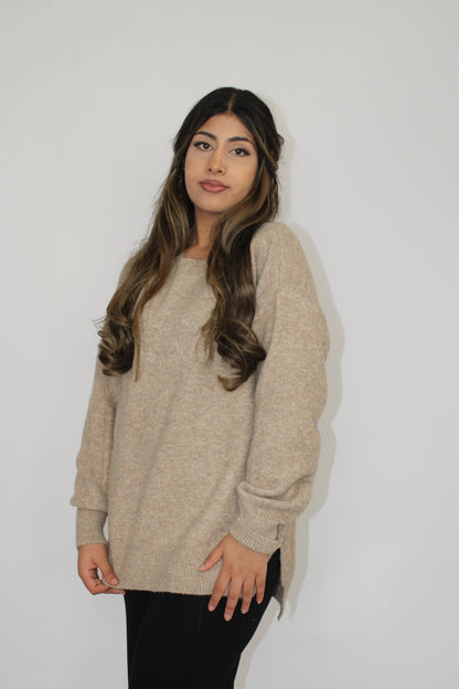 TAUPE SOFT KNIT LONG SLEEVE JUMPER