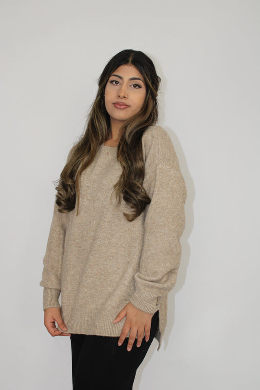 TAUPE SOFT KNIT LONG SLEEVE JUMPER