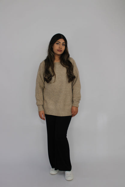 TAUPE SOFT KNIT LONG SLEEVE JUMPER