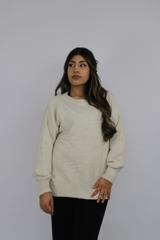 BEIGE SOFT KNIT LONG SLEEVE JUMPER