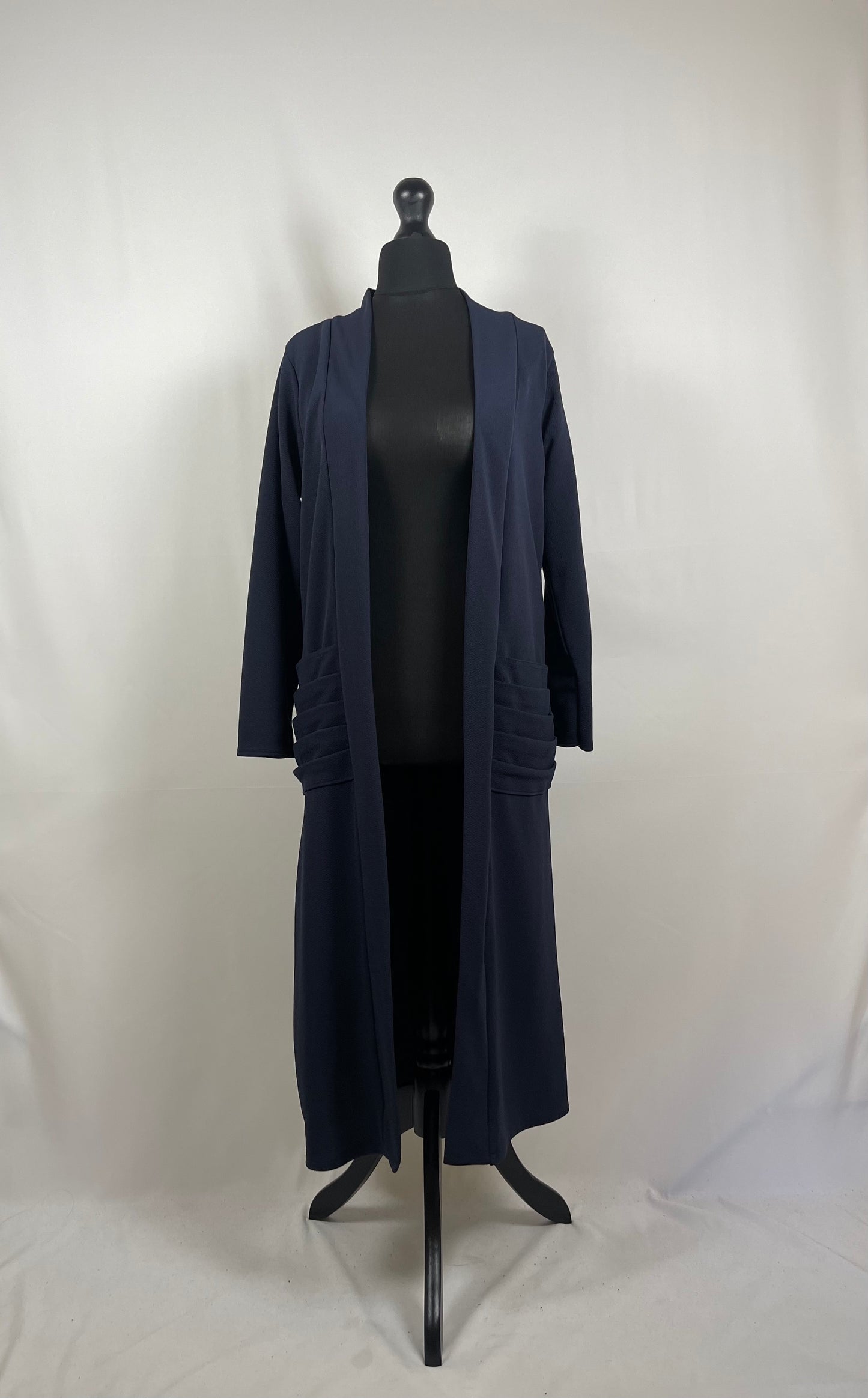 NAVY LONG SLEEVE PLEATED POCKET CARDIGAN
